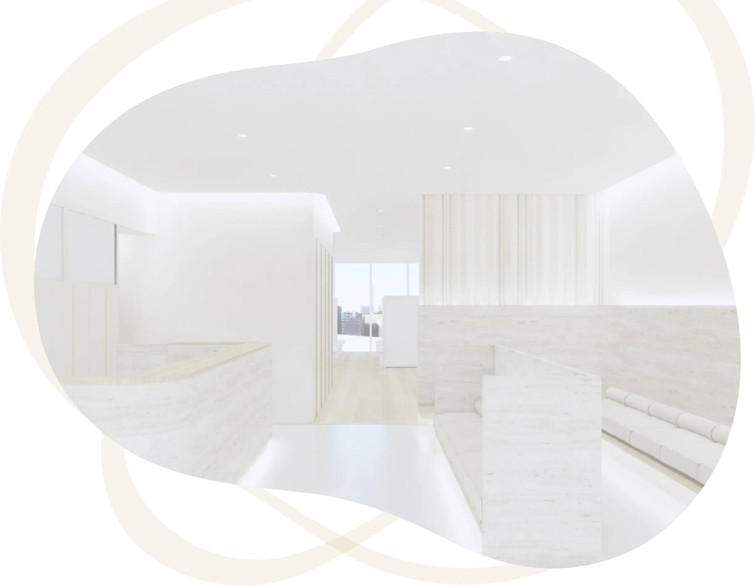 明るく洗練されたクリニックの受付と待合スペース